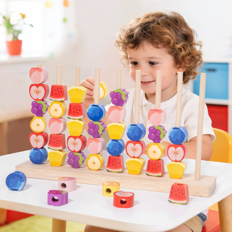 Board Game Sequence - 右クリックカラフルな大きな木製そろばんビーズシーケンスゲームペアマッチングインタラクティブビーズマッチングスタッキングボードゲーム