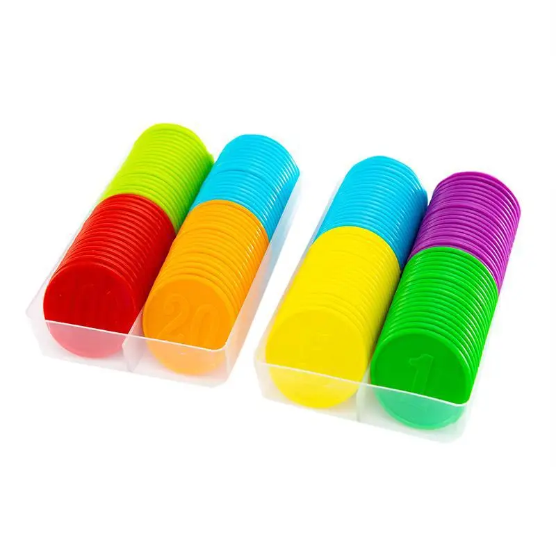 Board Game Sequence - 80個入りプラスチックチップコインセット 学習用通貨 マルチバリュースチューデントポイント ゲーミングトークン コインカードゲーム 交換用学習報酬