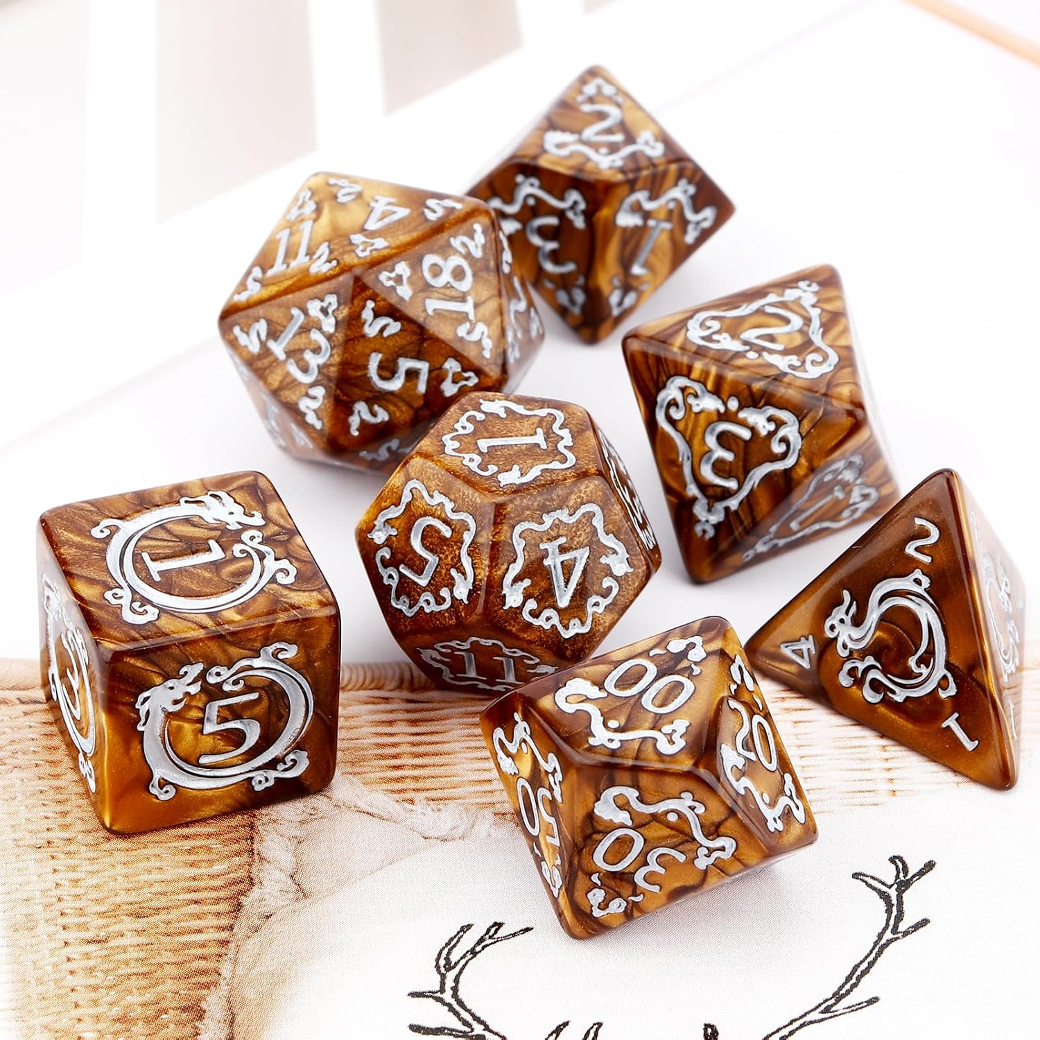 Board Game Rpg - 7個セット DND ダイス ドラゴン柄 多面体ダイス ダンジョンズ＆ドラゴンズ