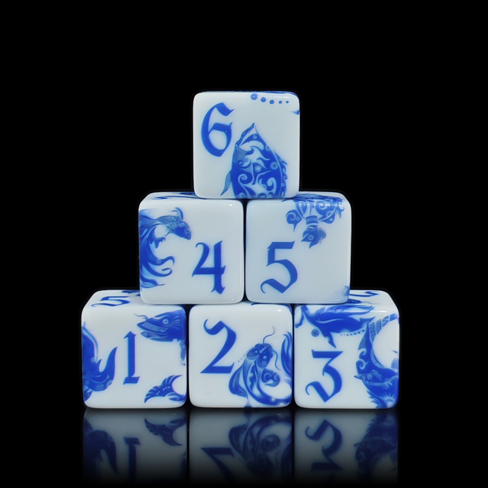 Board Game Rpg - 12個入り青と白の磁器鯉魚D6ダイス、中国風16MM正方形アクリル6面ダイス、DND RPG TTRPテーブルトップボードゲーム用