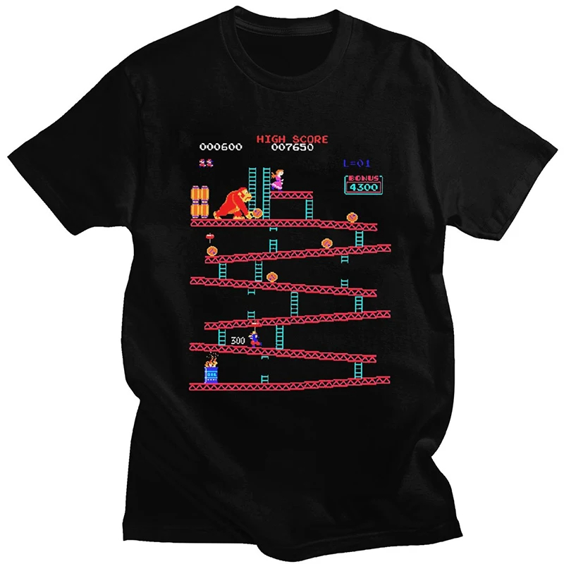 Board Game Vintage - 面白いドンキーコング Tシャツ男性アーケードゲームコラージュ Tシャツヴィンテージコットン Tシャツ半袖レトロ Tシャツストリートオーバーサイズ