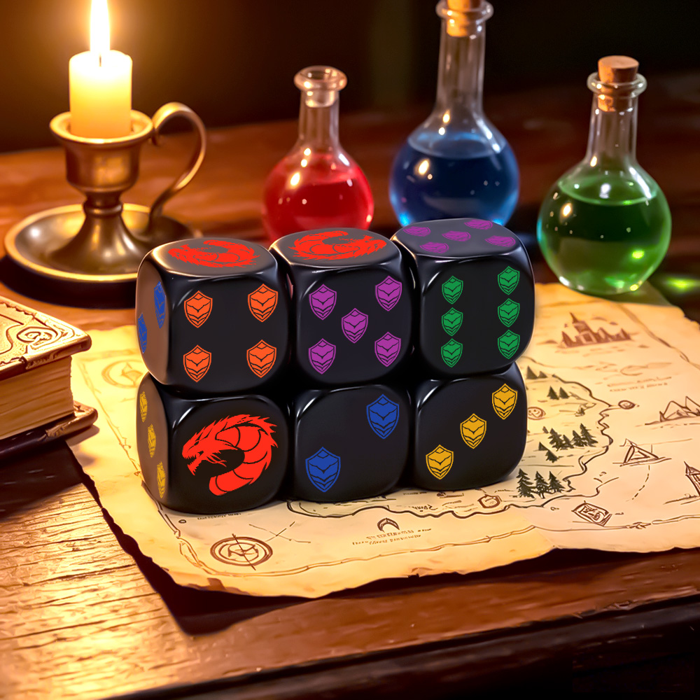 Board Game Rpg - 6個入りドラゴンシールドクレスト多面体D6ダイスセットコレクターグレードRPGダイス、テーブルトップボードゲーム、ロールプレイング、ファミリーゲームナイト用