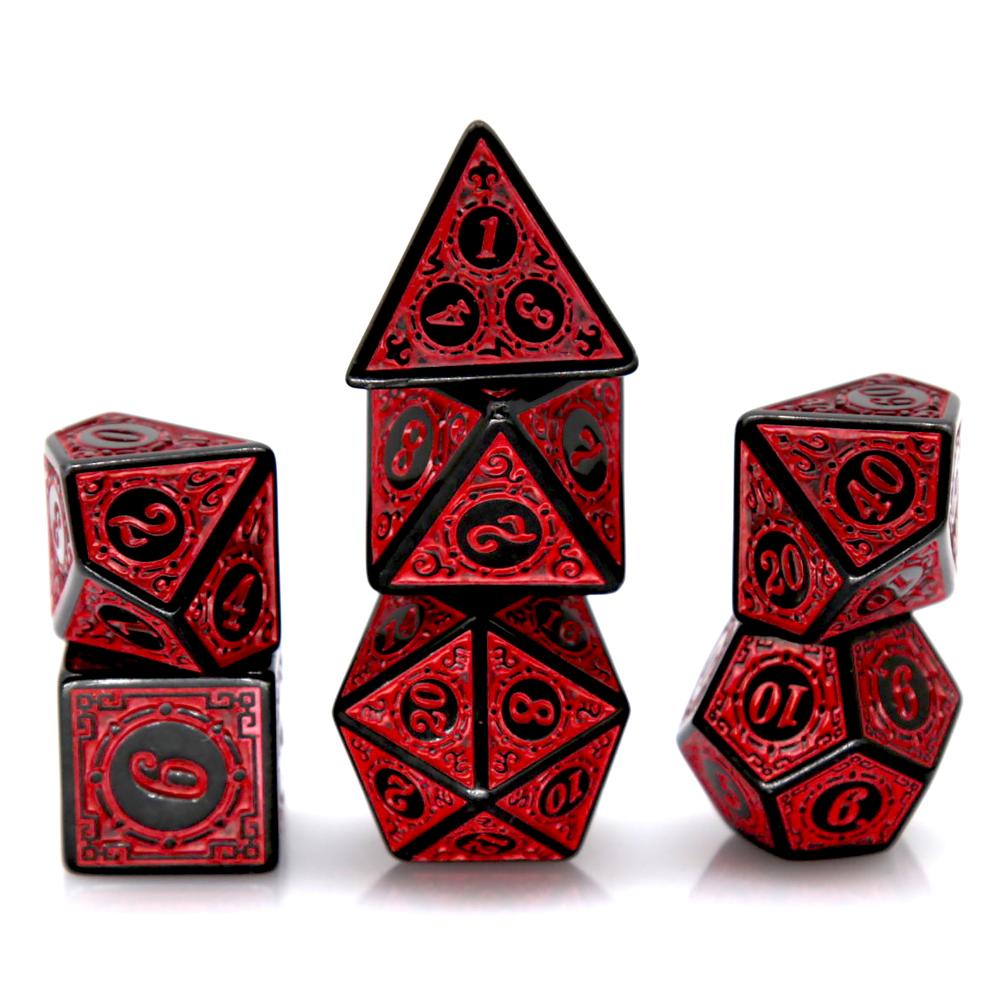 Board Game Rpg - 7 個黒赤アクリル多面体サイコロセットレトロパターン DND RPG サイコロ卓上ロールプレイングボードゲームアクセサリー用