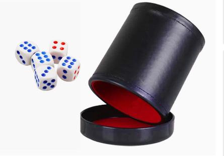 Board Game Yahtzee - レザーダイスカップ 蓋付き グリーンレッド裏地 インテリア 静かに揺れる ライアーズダイス