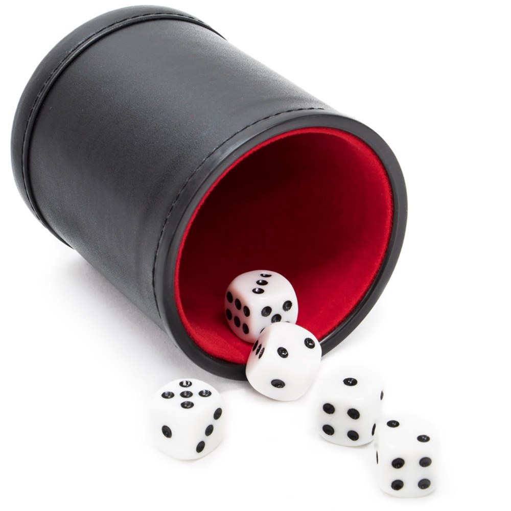 レザーダイスカップセット、6個のドットダイス、赤い裏地、揺れ - Board Game Yahtzee のレビューと価格