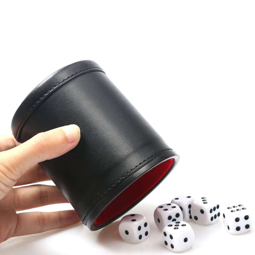 レザーダイスカップセット、6個のドットダイス、赤い裏地、揺れ - Board Game Yahtzee のレビューと価格