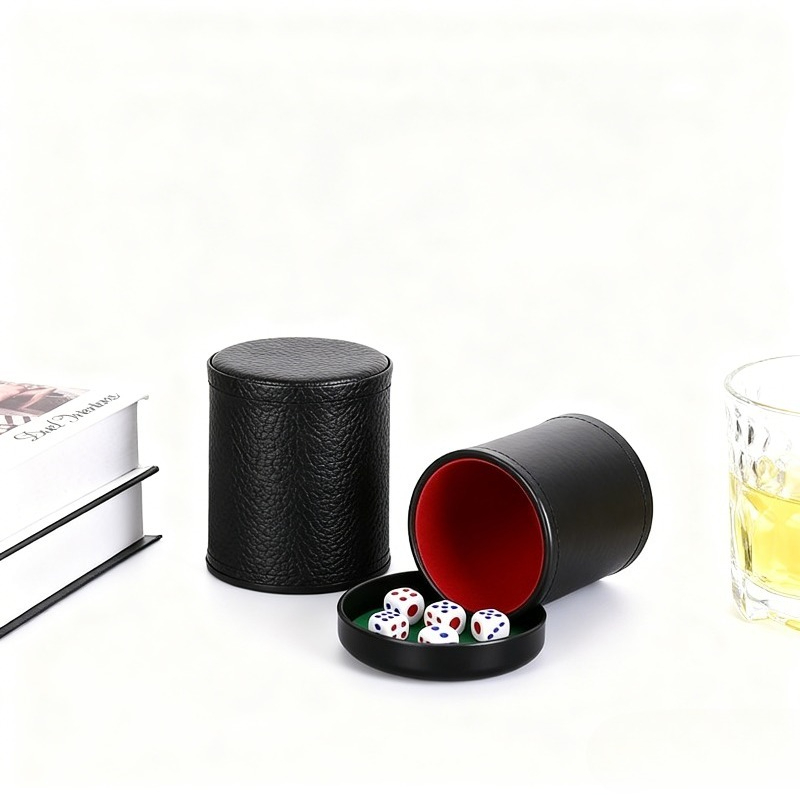 オレンジ、グリーン、レッドの革製ダイスカップ（蓋付き、内側裏 - Board Game Yahtzee のレビューと価格