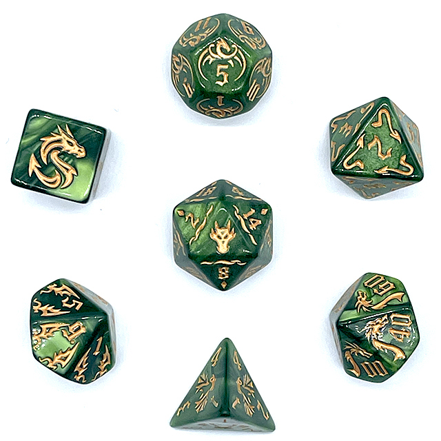 7個入りグリーンスワールアクリルDNDダイスセット、金エンボ - Board Game Rpg のレビューと価格