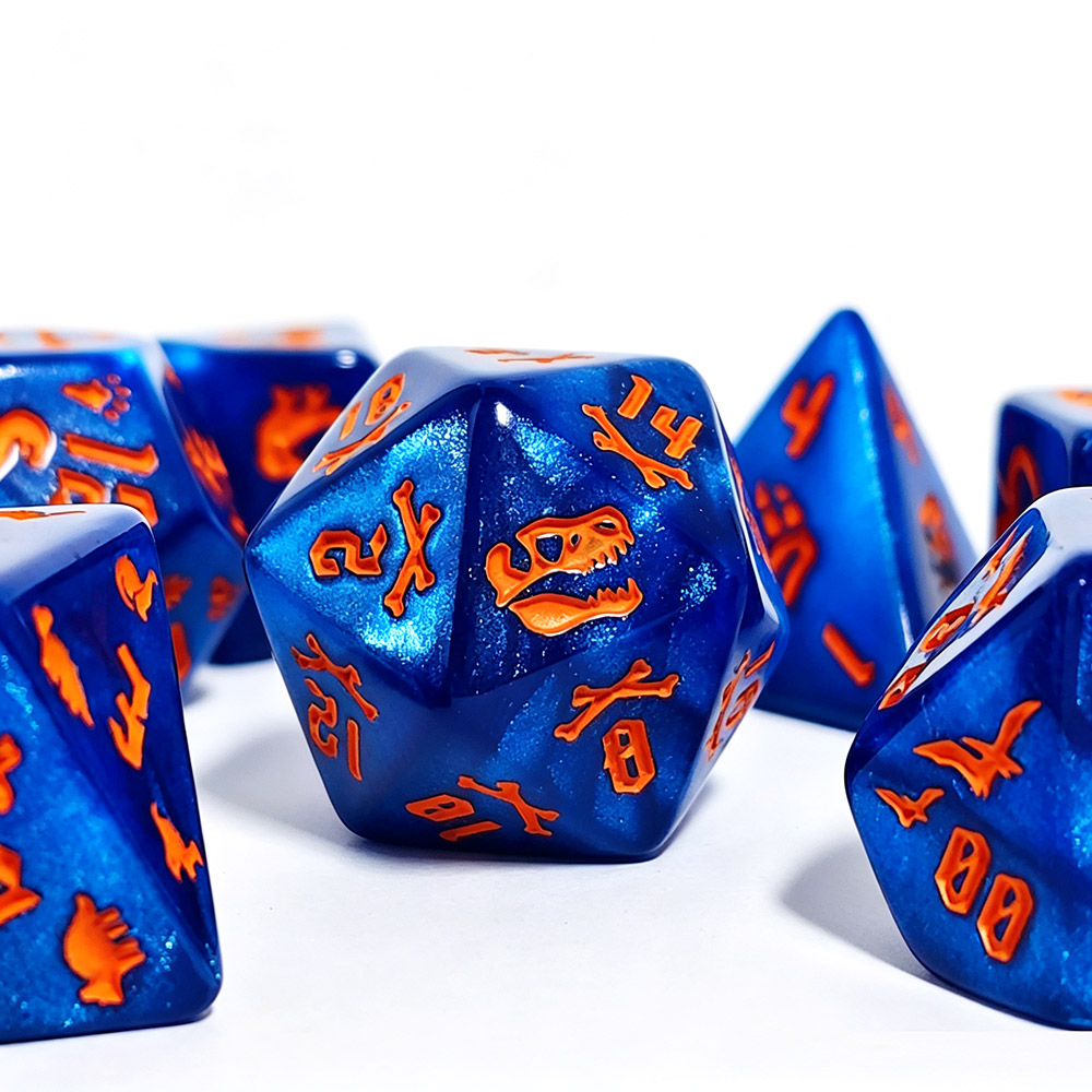 7個入りジュラシックオーシャンブルー恐竜彫刻入りダイスセット - Board Game Rpg のレビューと価格