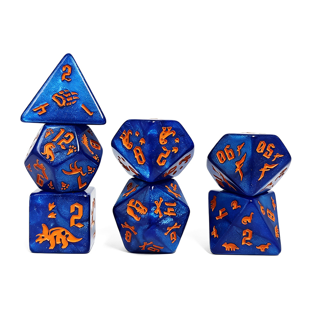 7個入りジュラシックオーシャンブルー恐竜彫刻入りダイスセット - Board Game Rpg のレビューと価格