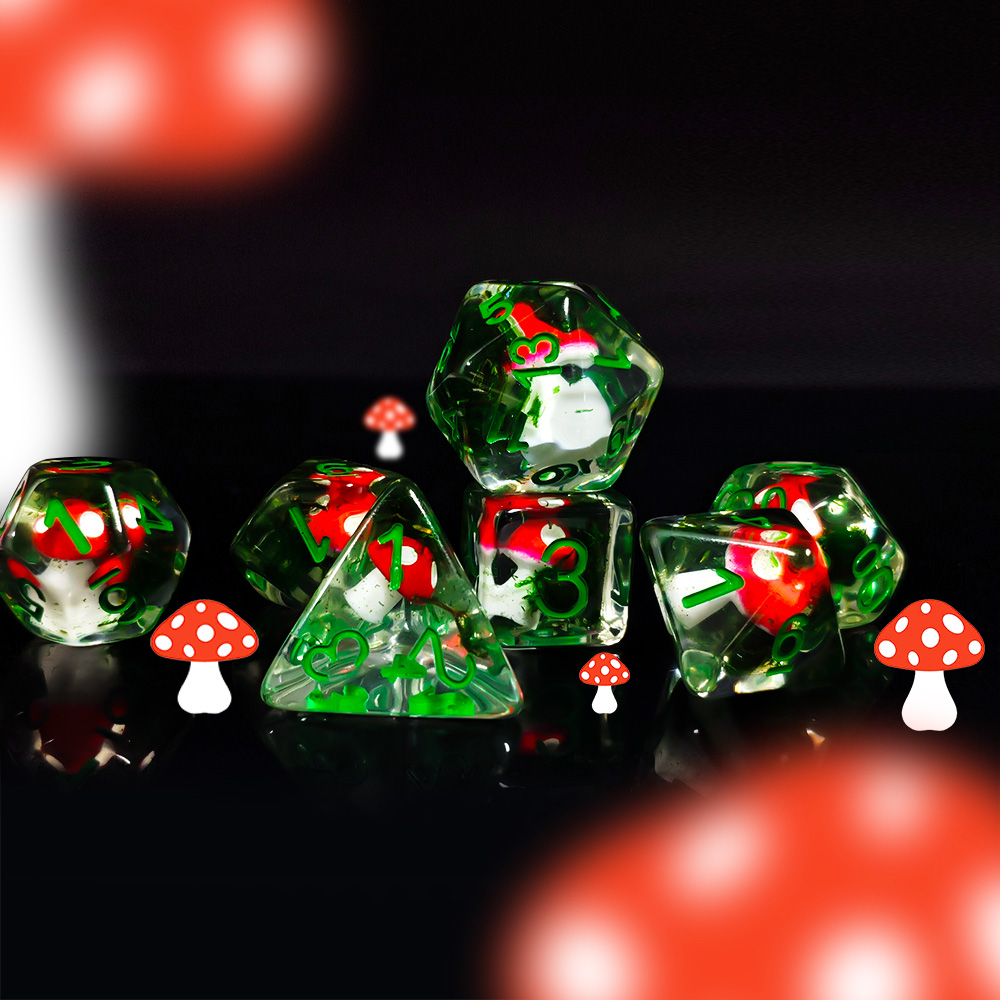 7 ピース/セット DND サイコロ透明樹脂かわいいキノコ多 - Board Game Rpg のレビューと価格