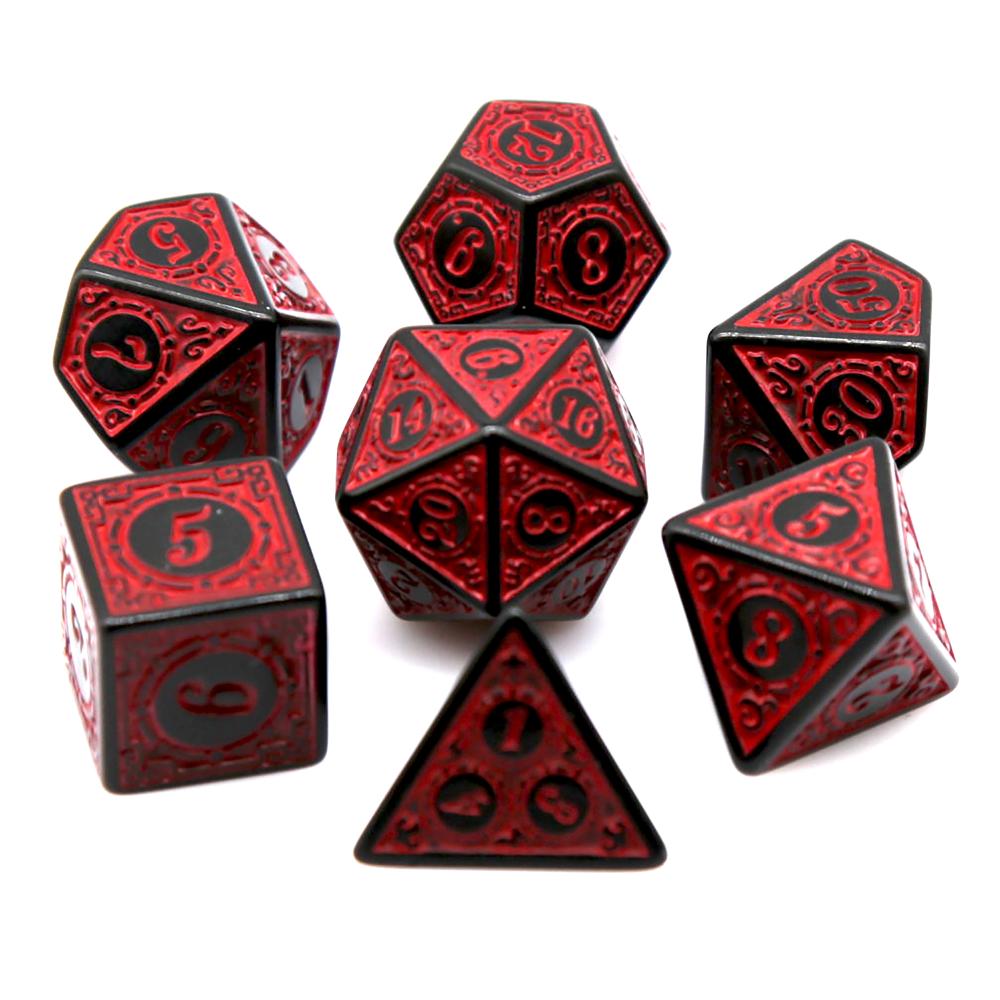 7 個黒赤アクリル多面体サイコロセットレトロパターン DND - Board Game Rpg のレビューと価格