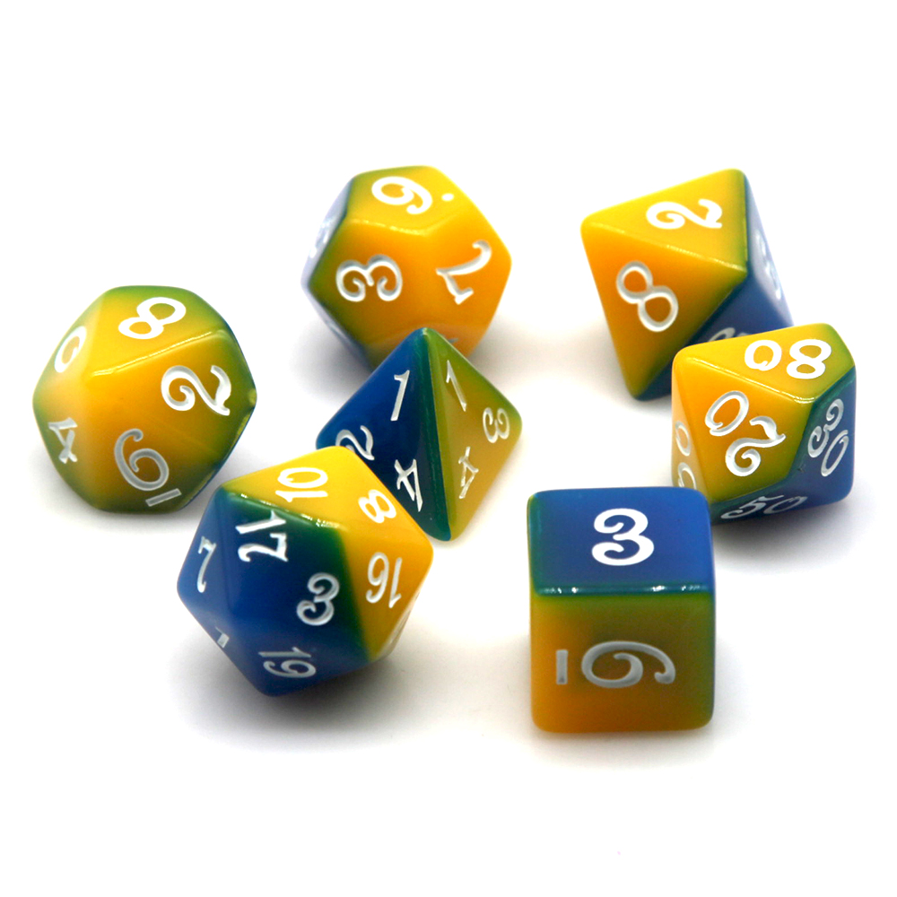 青と黄色のデュアルカラー多面体ダイスセット 7個入り D4- - Board Game Rpg のレビューと価格