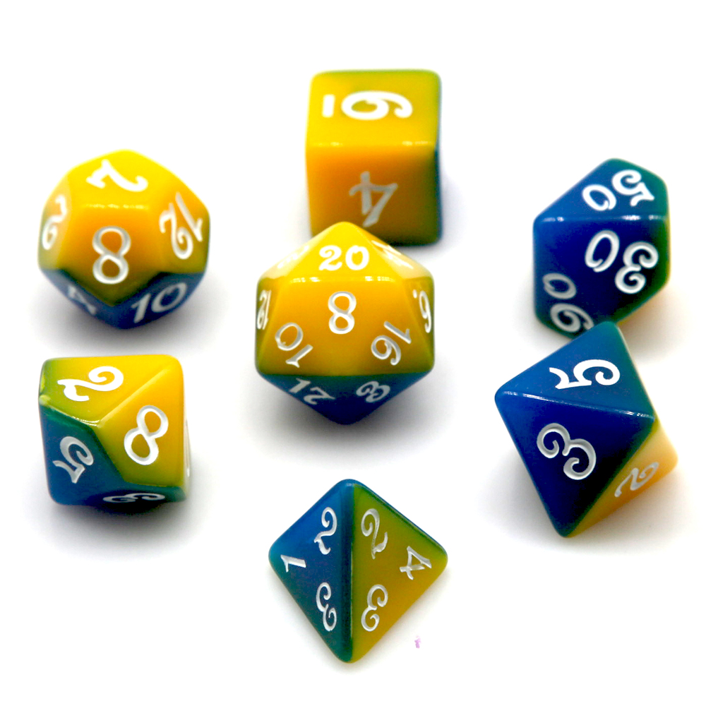 青と黄色のデュアルカラー多面体ダイスセット 7個入り D4- - Board Game Rpg のレビューと価格