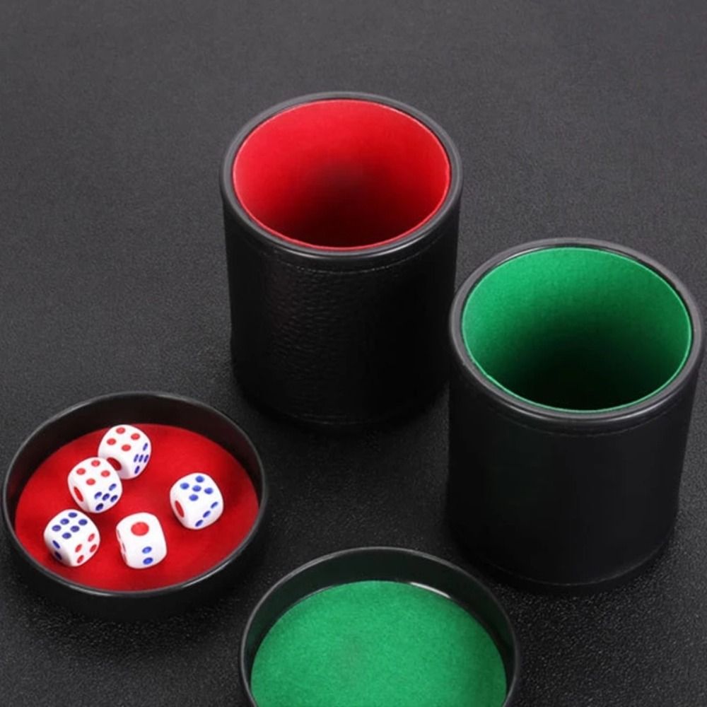 蓋付きレザーダイスカップ、緑と赤の内側裏地、静かな振動で嘘つ - Board Game Yahtzee のレビューと価格